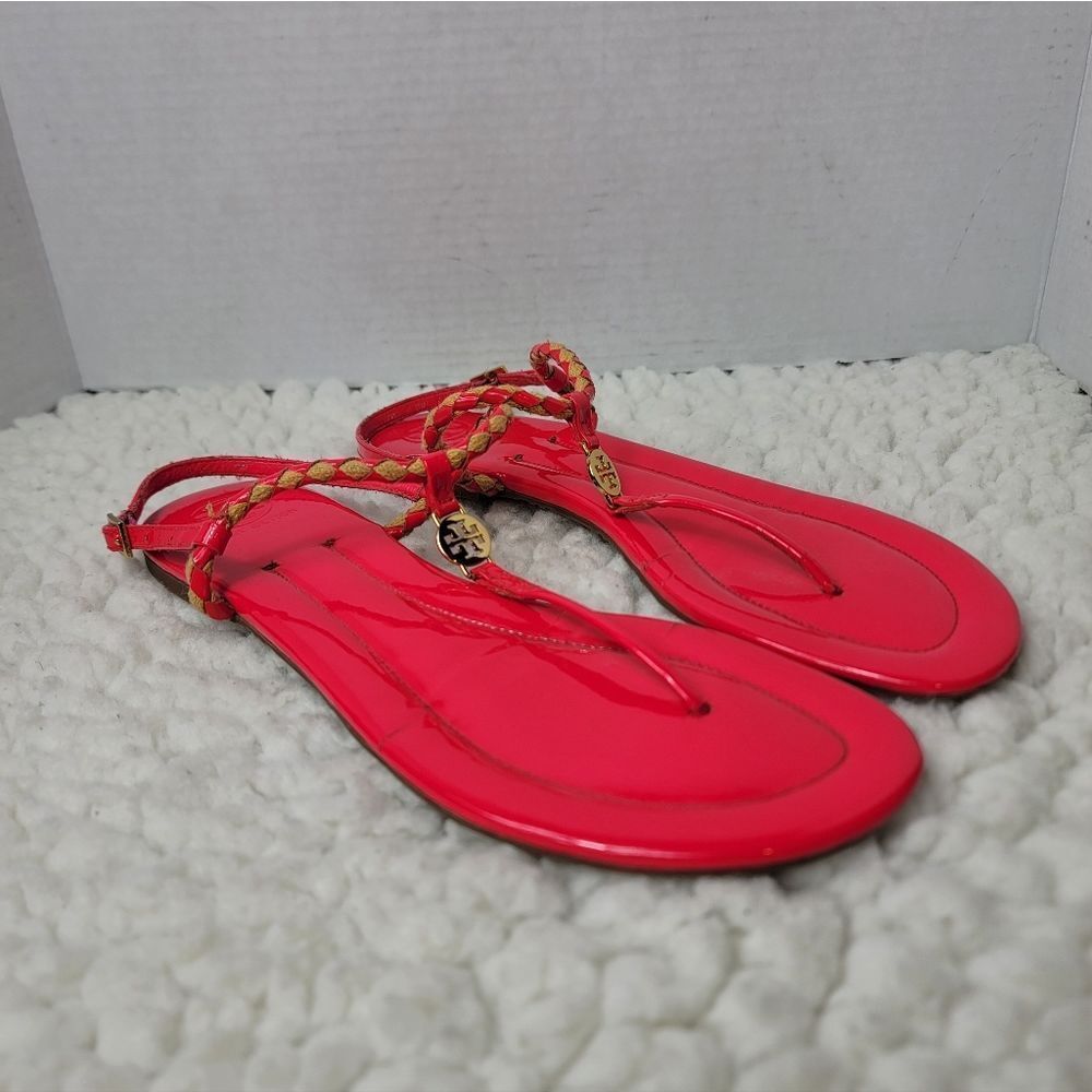 Tory Burch Aine Red Patent Leather Woven Flat Thong Sandals Women’s Size 11M